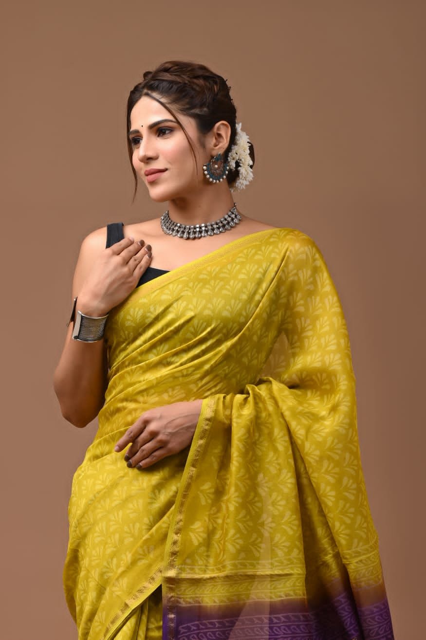 Chanderi Silk Saree with Zari Border in dual contrast ( CSS2507)