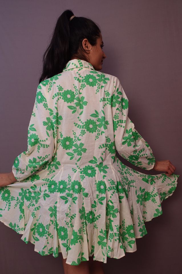 Off white and Green flared short dress