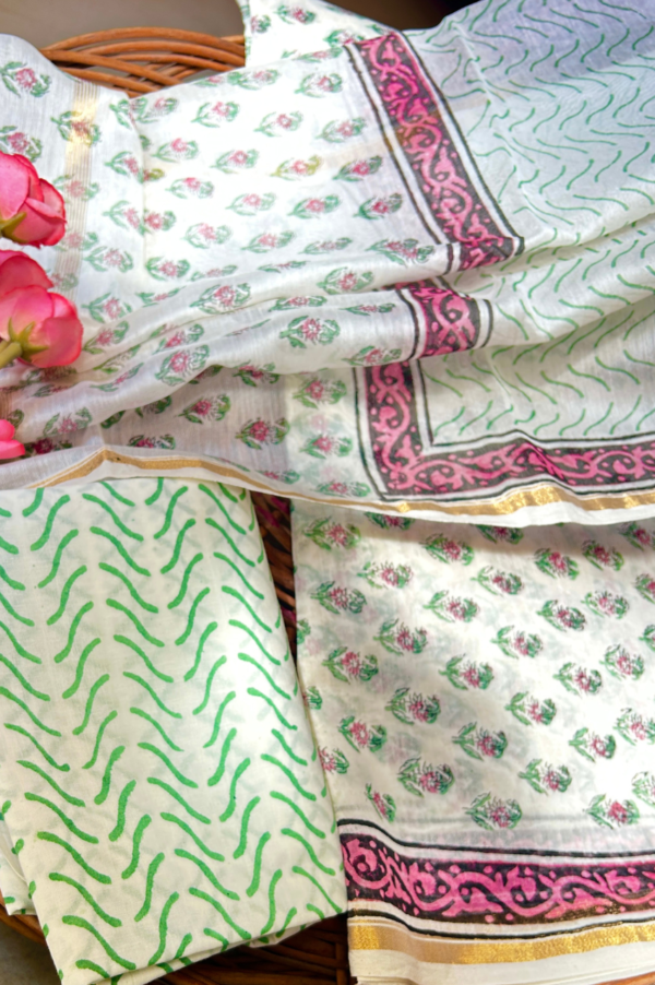 Exclusive Hand Block Print Chanderi Silk Suit Set ( CNSS25004 )