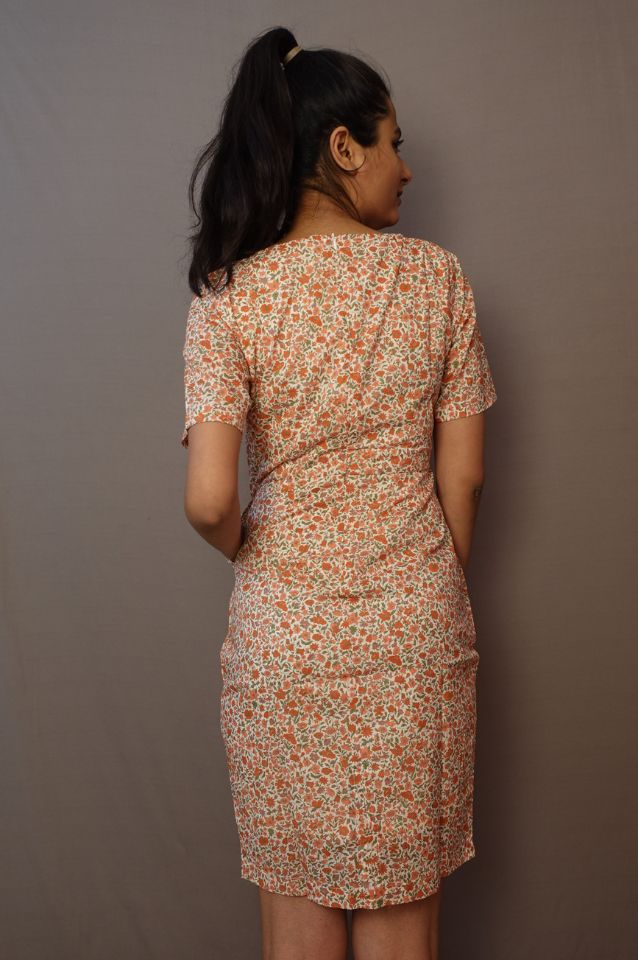 Beige orange floral sheath dress
