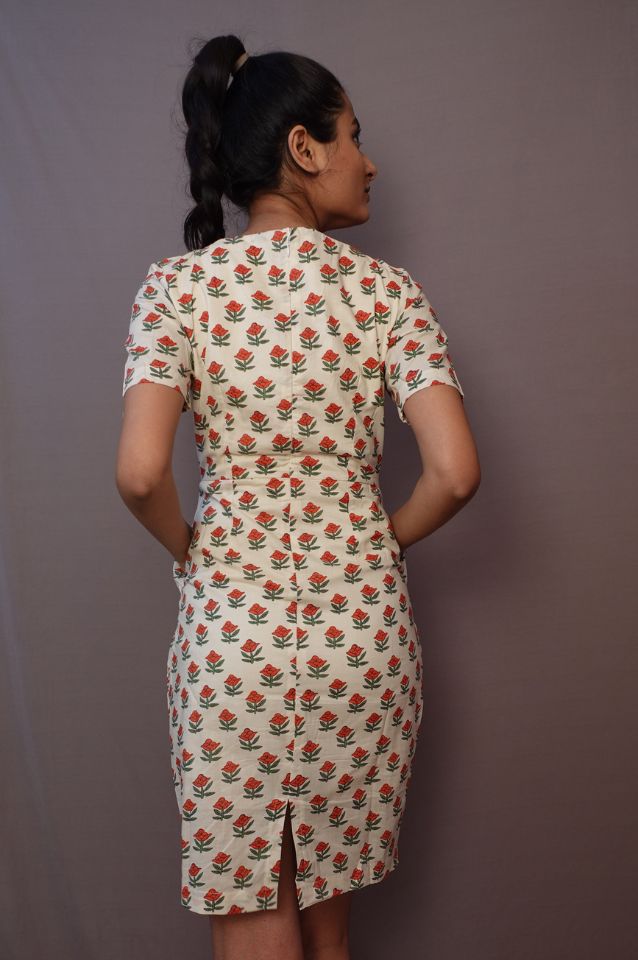 Beige floral sheath dress