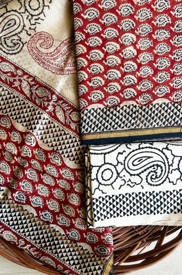 Exclusive Hand Block Print Chanderi Silk Suit Set ( CNSS25001 )
