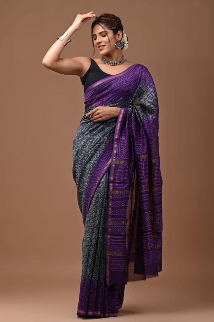 Chanderi Silk Saree with Zari Border in dual contrast ( CSS2508 )