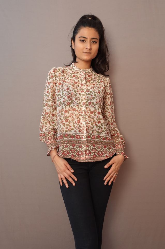 Floral Print Smocked Shirt