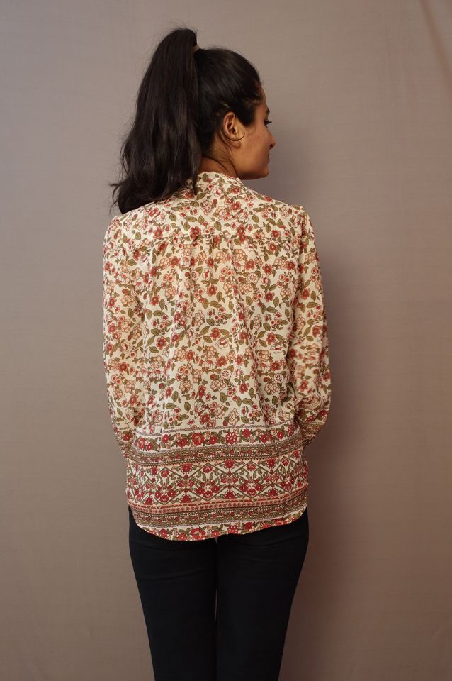 Floral Print Smocked Shirt