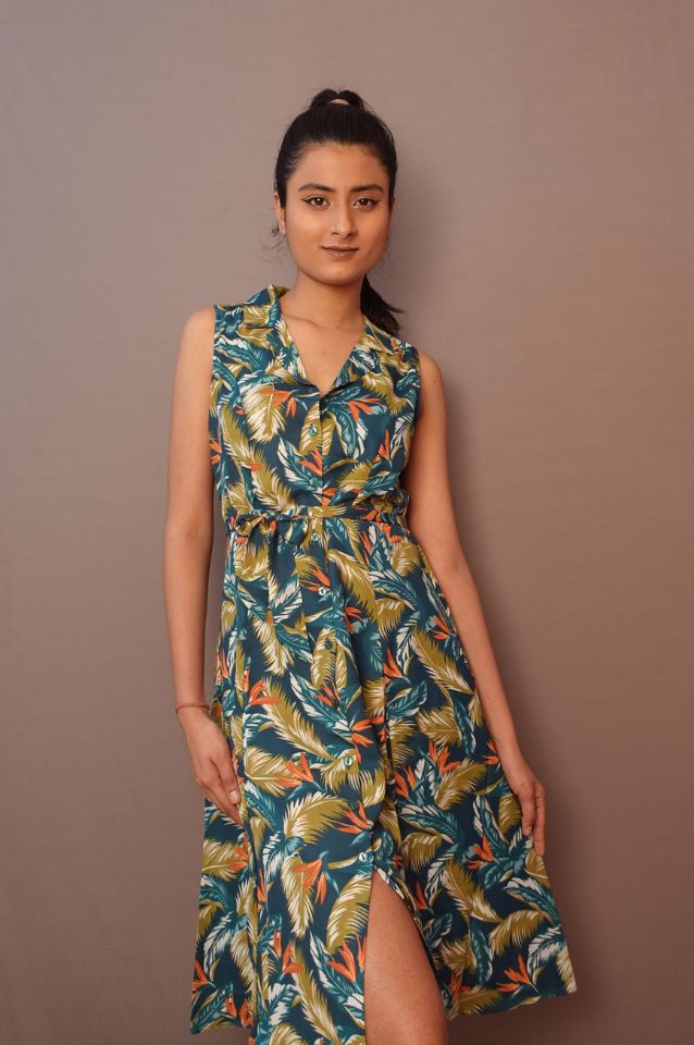 Green floral midi dress