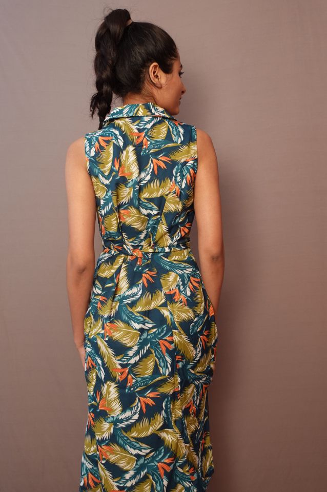 Green floral midi dress