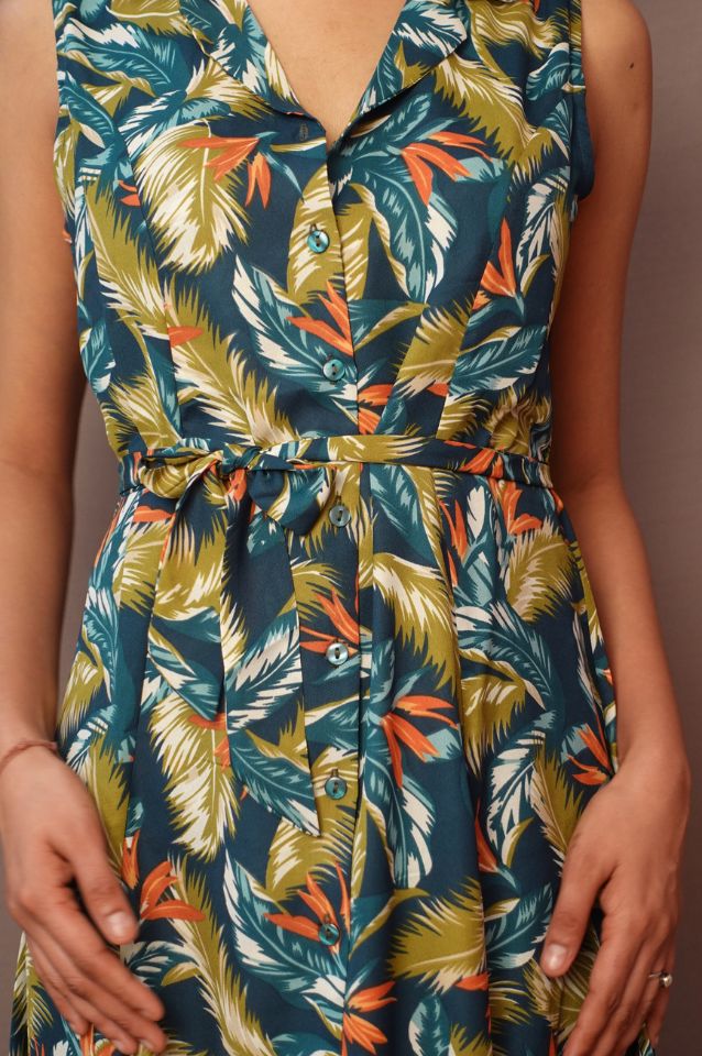 Green floral midi dress