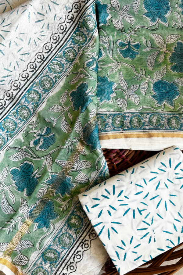 Exclusive Hand Block Print Chanderi Silk Suit Set ( CNSS25002 )