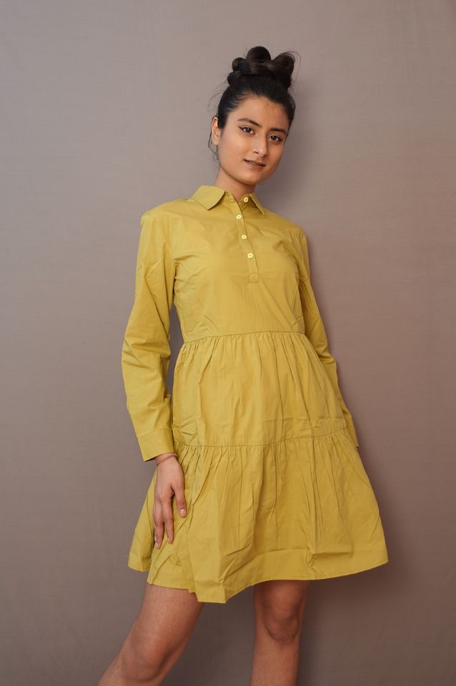 Green Plain flared dress