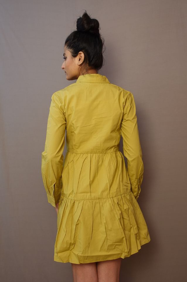 Green Plain flared dress