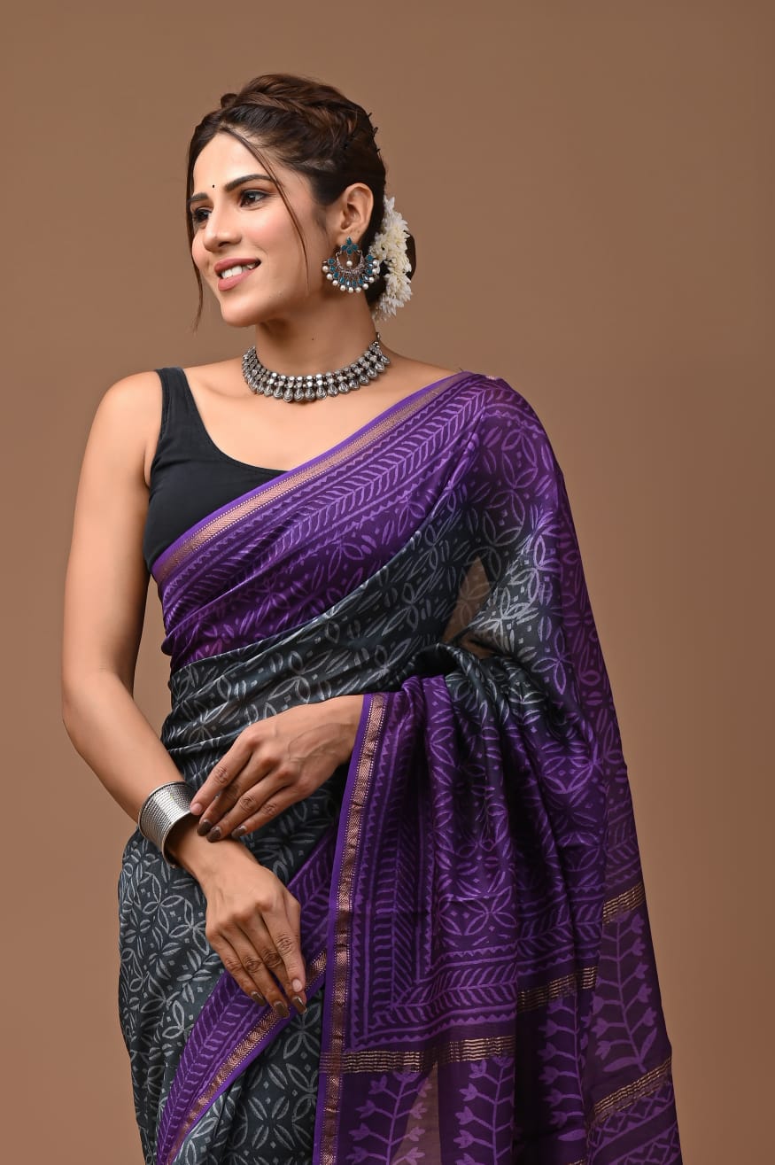 Chanderi Silk Saree with Zari Border in dual contrast ( CSS2508 )