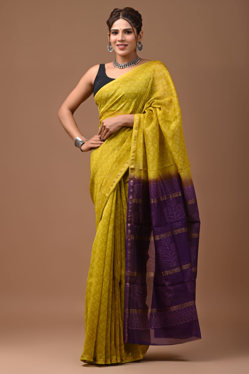 Chanderi Silk Saree with Zari Border in dual contrast ( CSS2507)