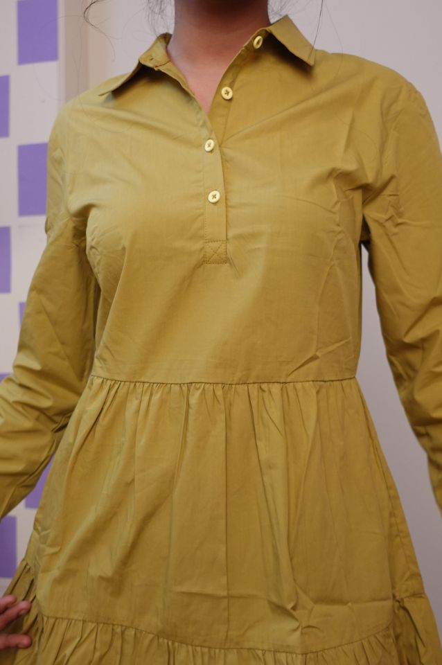 Green Plain flared dress