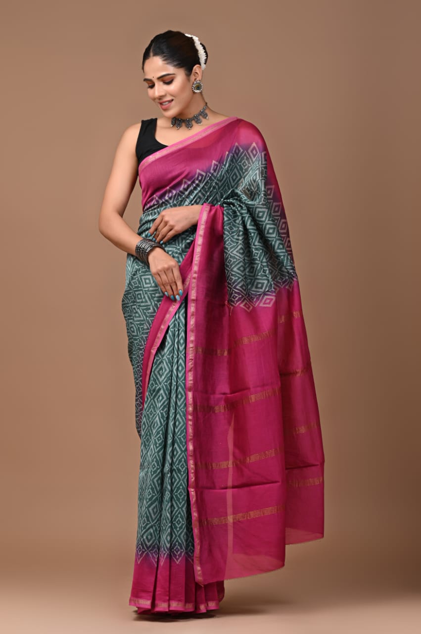 Chanderi Silk Saree with Zari Border in dual contrast( CSS2509)