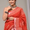 Hand Block Printed Cotton Linen Saree With Blouse ( LS2502 )