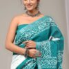 Hand Block Printed Cotton Linen Saree With Blouse ( LS2504 )