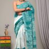 Hand Block Printed Cotton Linen Saree With Blouse ( LS2504 )