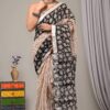 Hand Block Printed Cotton Linen Saree With Blouse ( LS2507 )