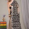 Hand Block Printed Cotton Linen Saree With Blouse ( LS2507 )