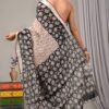 Hand Block Printed Cotton Linen Saree With Blouse ( LS2507 )