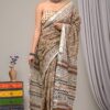 Hand Block Printed Cotton Linen Saree With Blouse ( LS2501 )
