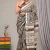 Hand Block Printed Cotton Linen Saree With Blouse ( LS2503 )