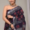 Hand Block Printed Cotton Linen Saree With Blouse ( LS2505 )