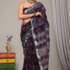 Hand Block Printed Cotton Linen Saree With Blouse ( LS2505 )