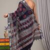 Hand Block Printed Cotton Linen Saree With Blouse ( LS2505 )