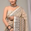Hand Block Printed Cotton Linen Saree With Blouse ( LS2506 )