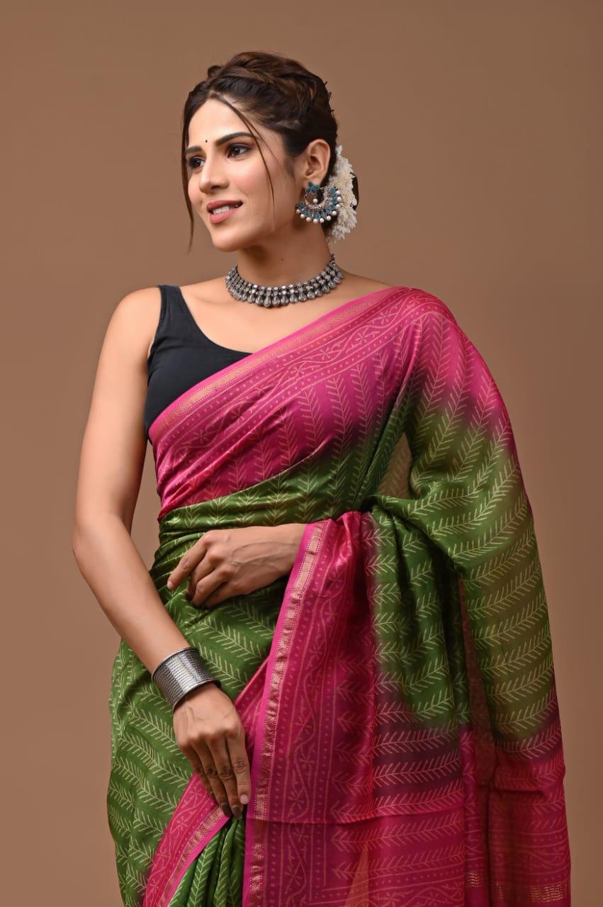 Chanderi Silk Saree with Zari Border in dual contrast ( CSS25012 )