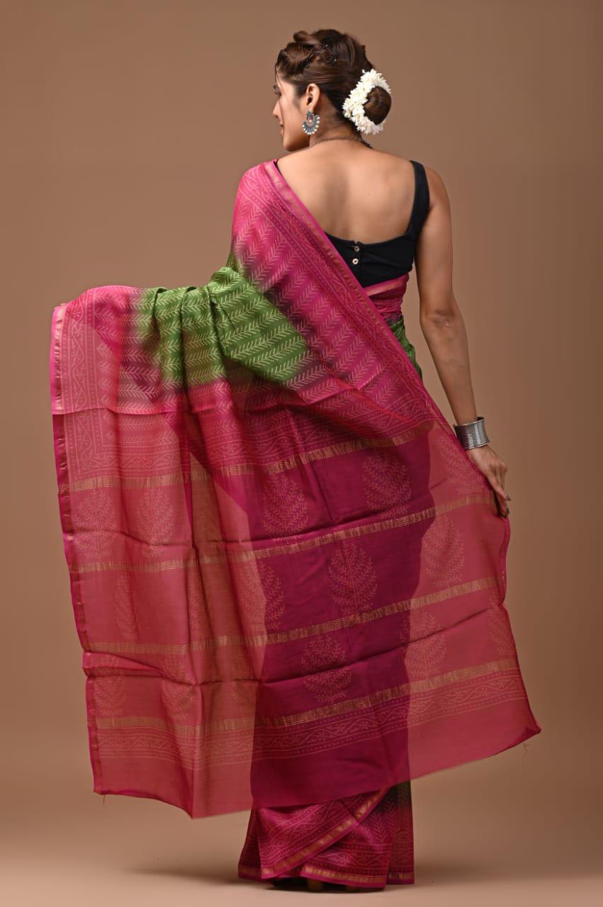 Chanderi Silk Saree with Zari Border in dual contrast ( CSS25012 )