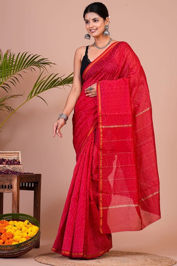 Chanderi Silk Saree with Zari Border  ( CSS2522 )