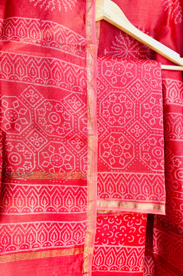 Exclusive Hand Block Print Chanderi Silk Suit Set ( CNSS25006 )