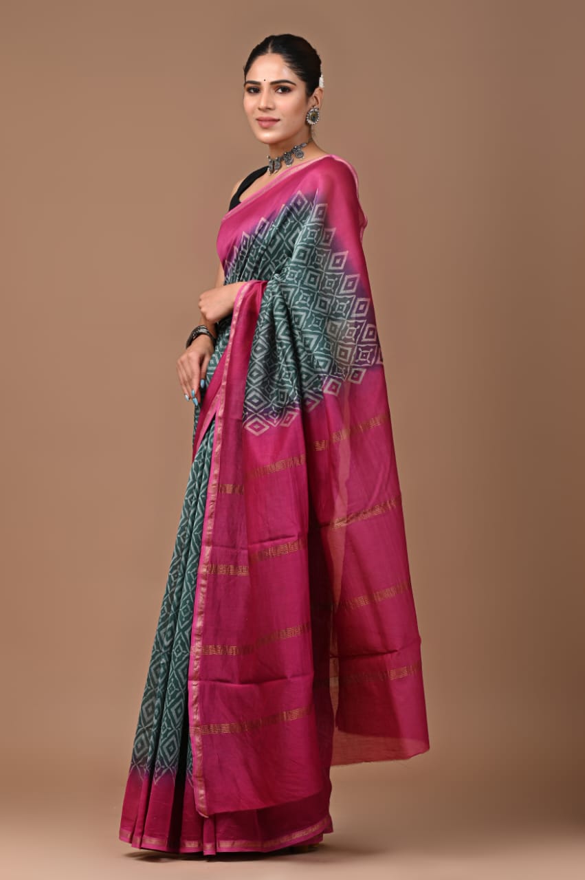 Chanderi Silk Saree with Zari Border in dual contrast( CSS2509)