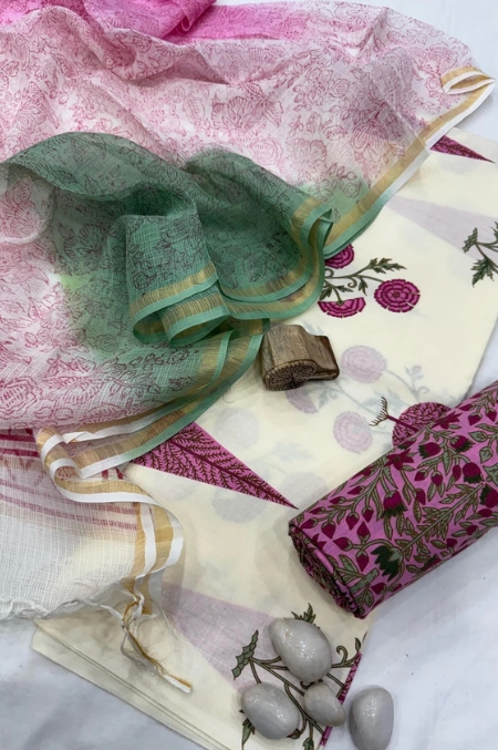 Cotton suit set with Kota doriya dupatta