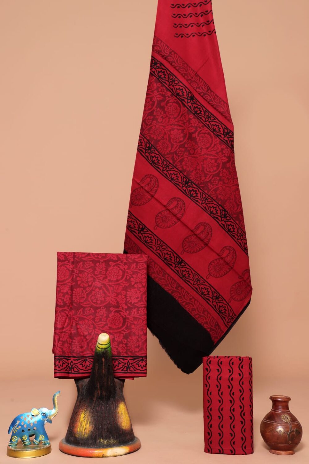 Bagh block printed cotton suit with cotton dupatta