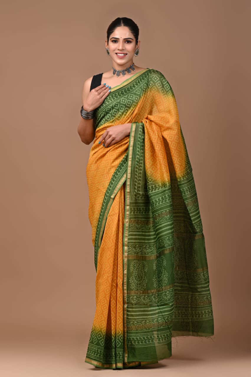 Chanderi Silk Saree with Zari Border in dual contrast( CSS2513 )
