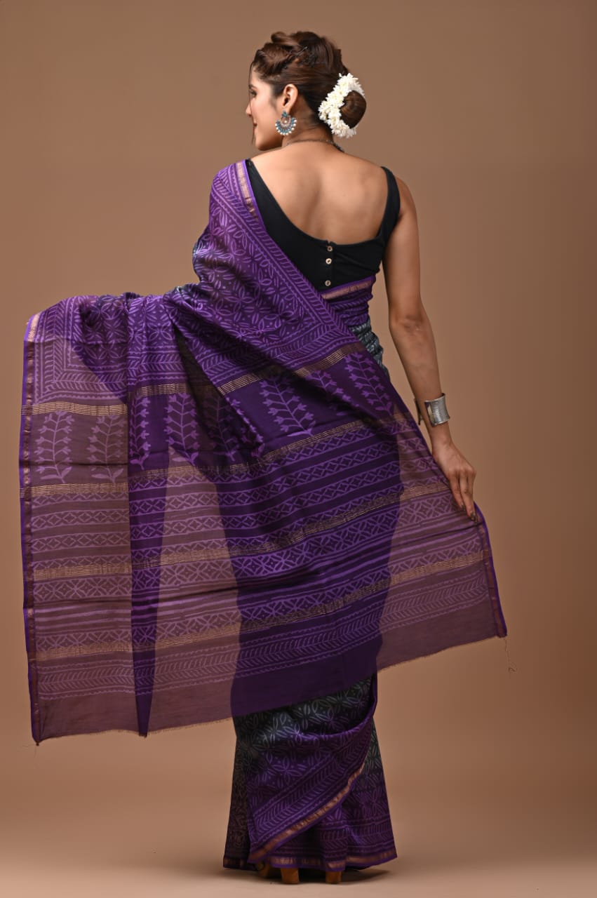 Chanderi Silk Saree with Zari Border in dual contrast ( CSS2508 )