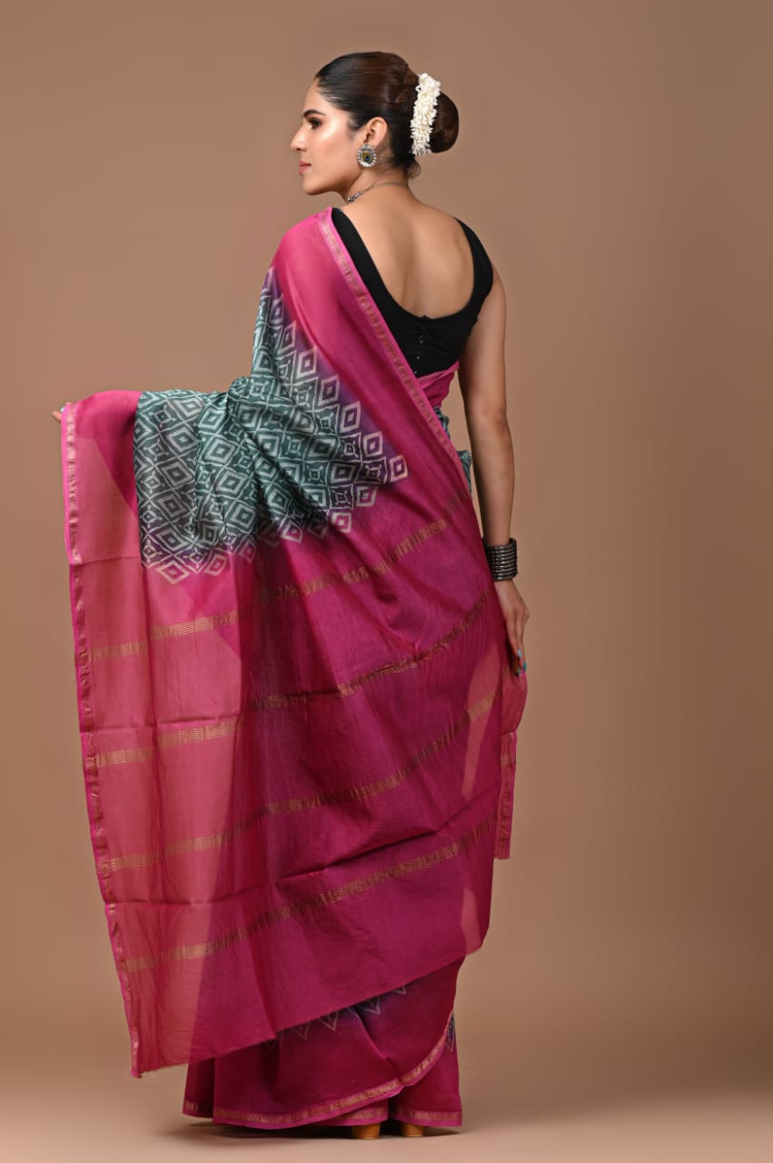 Chanderi Silk Saree with Zari Border in dual contrast( CSS2509)