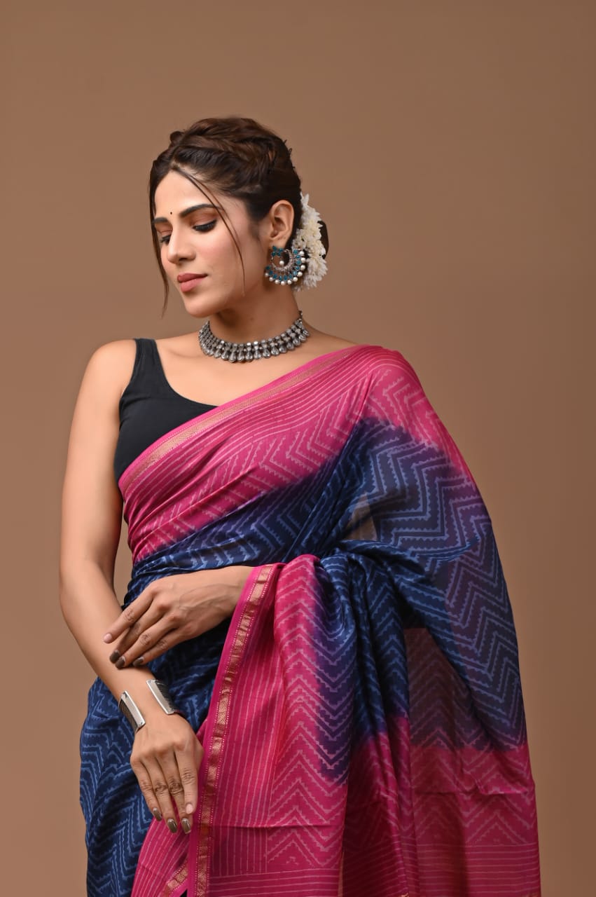 Chanderi Silk Saree with Zari Border in dual contrast ( CSS2519 )