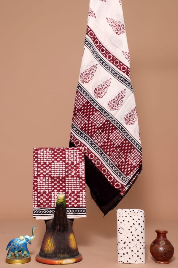 Bagh block printed cotton suit with cotton dupatta