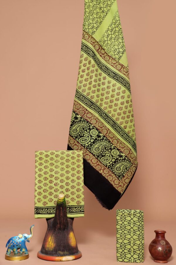 Bagh block printed cotton suit with cotton dupatta