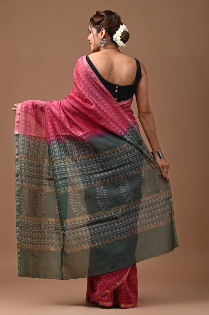 Chanderi Silk Saree with Zari Border in dual contrast( CSS2510 )