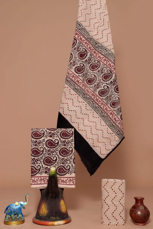 Bagh block printed cotton suit with cotton dupatta