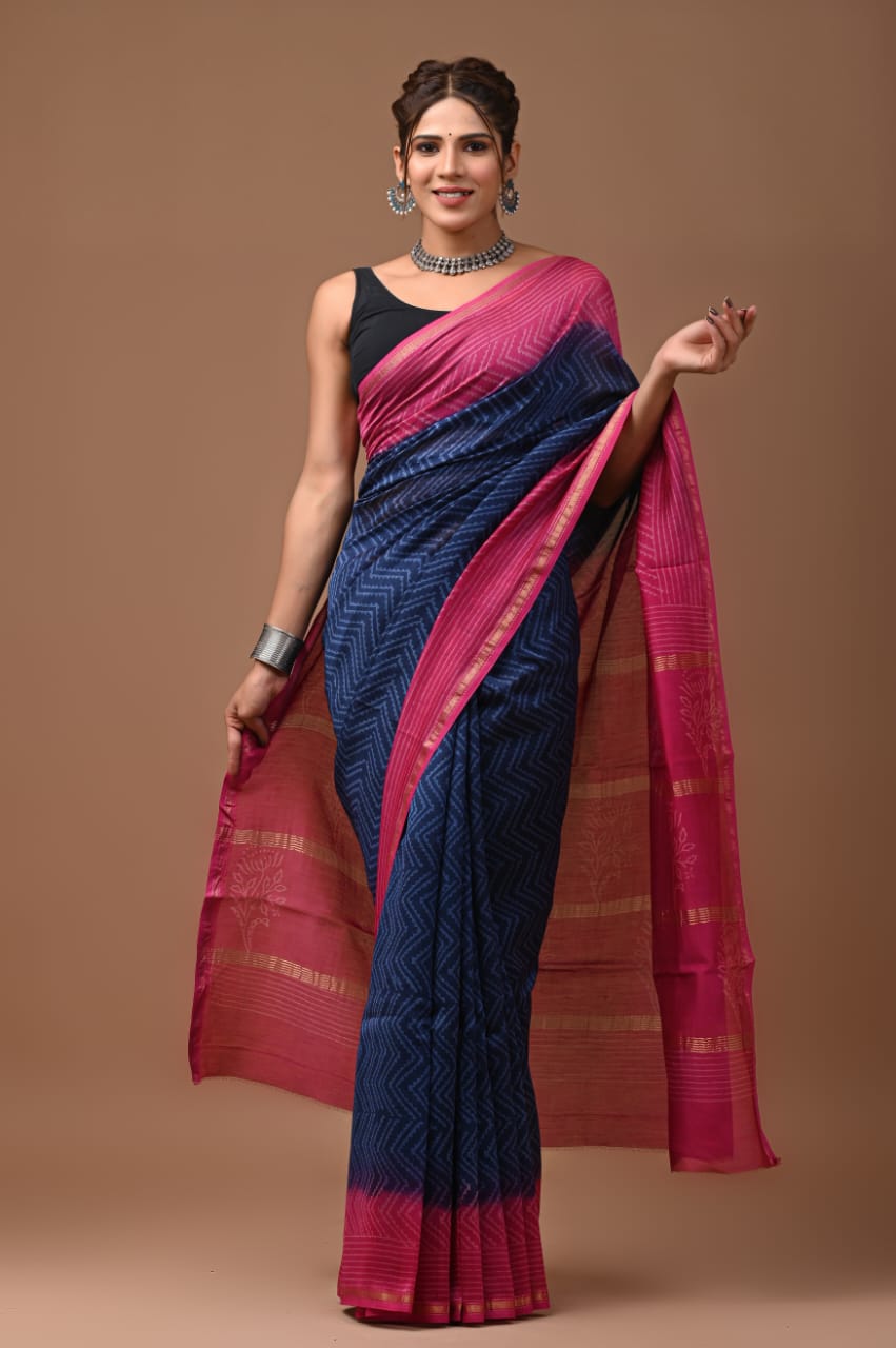 Chanderi Silk Saree with Zari Border in dual contrast ( CSS2519 )