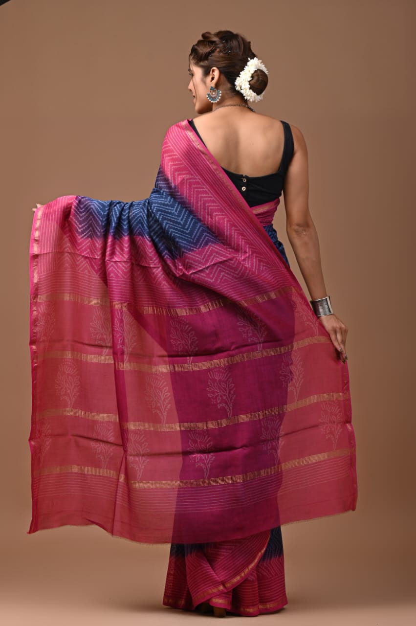 Chanderi Silk Saree with Zari Border in dual contrast ( CSS2519 )