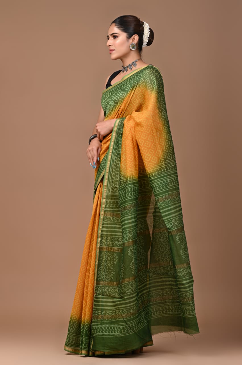 Chanderi Silk Saree with Zari Border in dual contrast( CSS2513 )