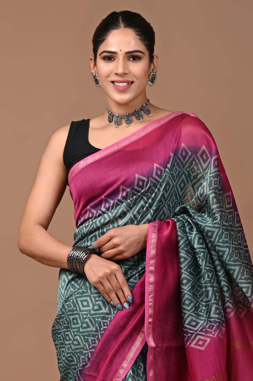 Chanderi Silk Saree with Zari Border in dual contrast( CSS2509)